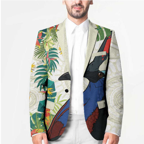 Cassowary Australia Blazer Tropical Flowers Mix Aboriginal Art - Aussie Hoodie