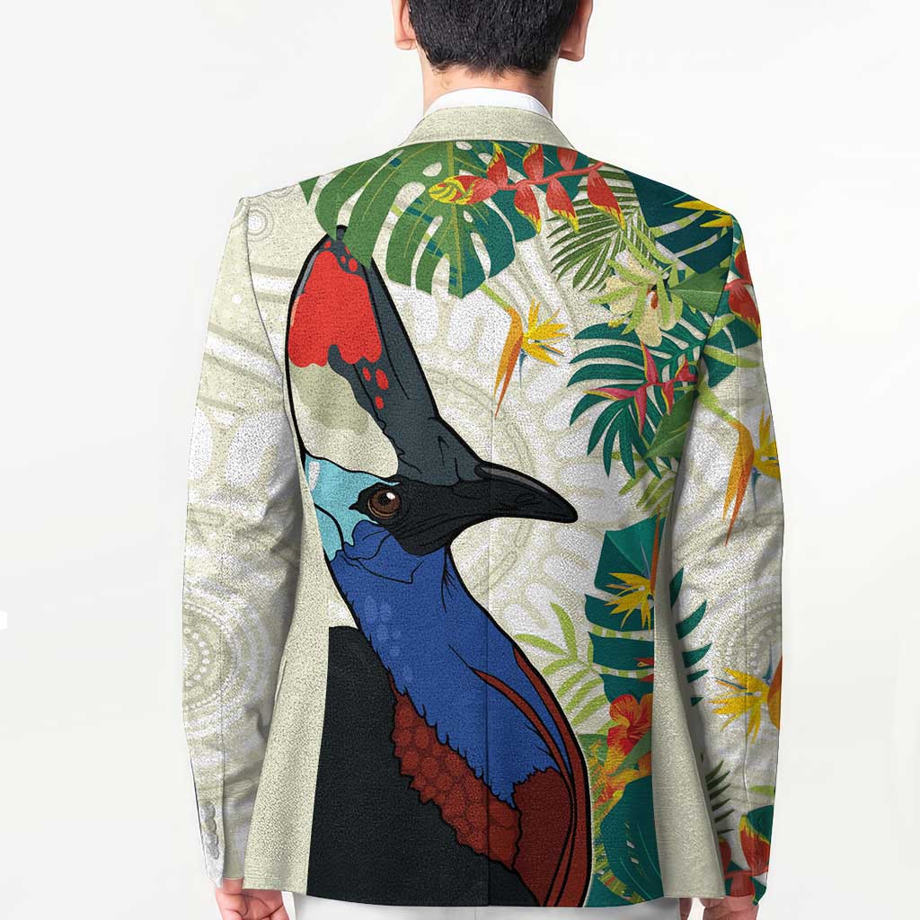Cassowary Australia Blazer Tropical Flowers Mix Aboriginal Art - Aussie Hoodie