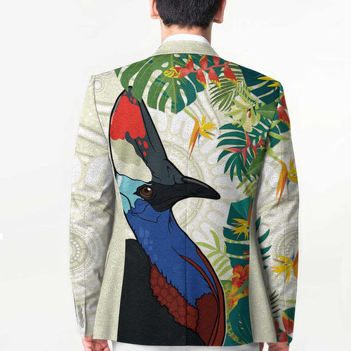 Cassowary Australia Blazer Tropical Flowers Mix Aboriginal Art - Aussie Hoodie