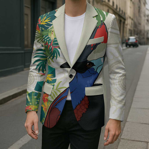 Cassowary Australia Blazer Tropical Flowers Mix Aboriginal Art - Aussie Hoodie