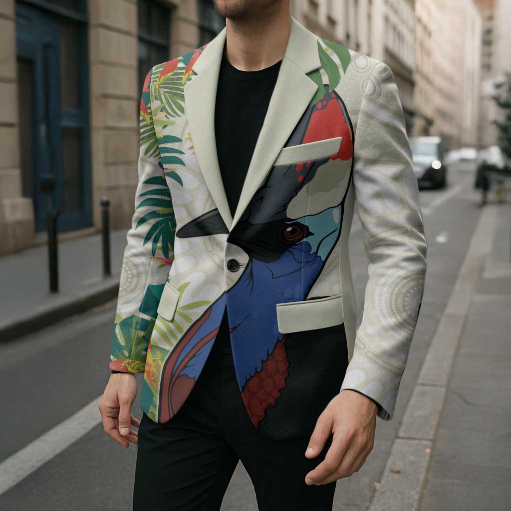 Cassowary Australia Blazer Tropical Flowers Mix Aboriginal Art - Aussie Hoodie