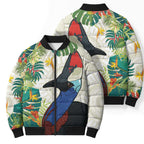 Cassowary Australia Bomber Puffer Jacket Tropical Flowers Mix Aboriginal Art - Aussie Hoodie
