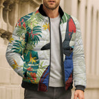 Cassowary Australia Bomber Puffer Jacket Tropical Flowers Mix Aboriginal Art - Aussie Hoodie
