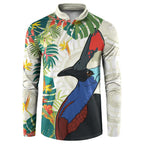 Cassowary Australia Button Sweatshirt Tropical Flowers Mix Aboriginal Art