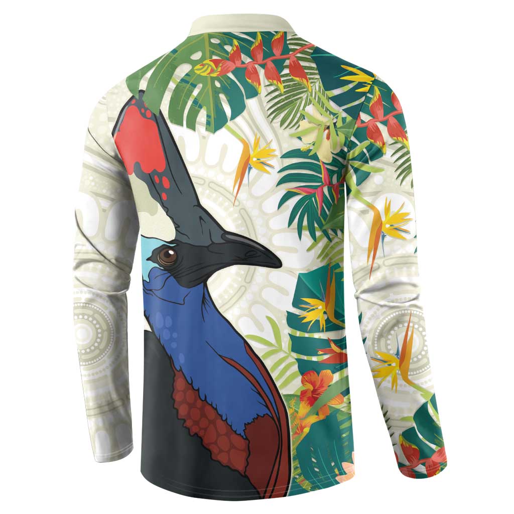 Cassowary Australia Button Sweatshirt Tropical Flowers Mix Aboriginal Art
