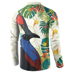 Cassowary Australia Button Sweatshirt Tropical Flowers Mix Aboriginal Art