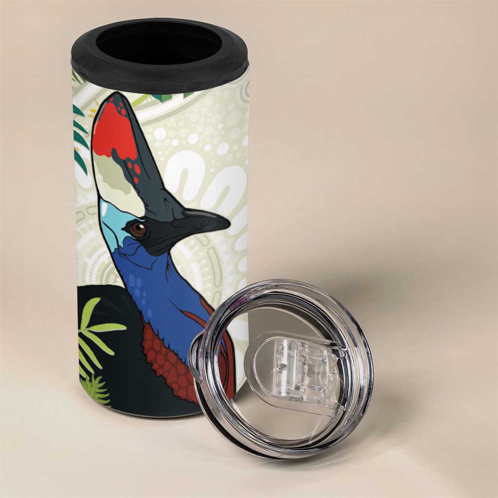 Cassowary Australia 4 in 1 Can Cooler Tumbler Tropical Flowers Mix Aboriginal Art