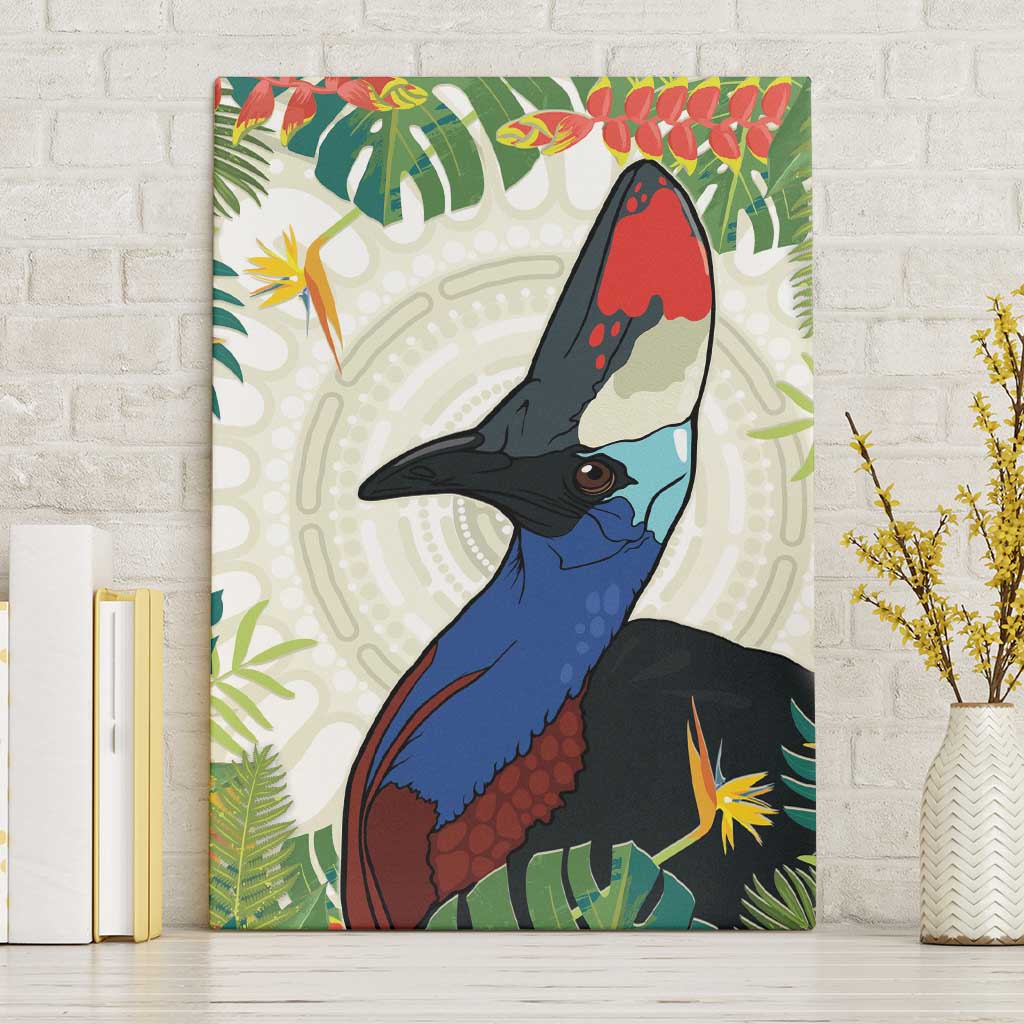 Cassowary Australia Canvas Wall Art Tropical Flowers Mix Aboriginal Art