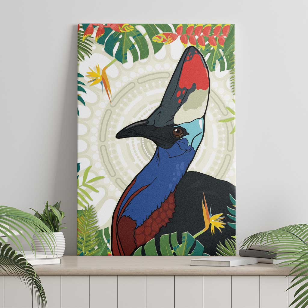 Cassowary Australia Canvas Wall Art Tropical Flowers Mix Aboriginal Art