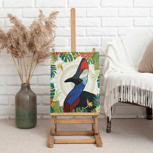 Cassowary Australia Canvas Wall Art Tropical Flowers Mix Aboriginal Art
