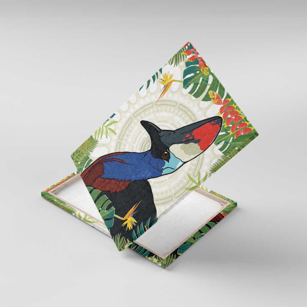 Cassowary Australia Canvas Wall Art Tropical Flowers Mix Aboriginal Art