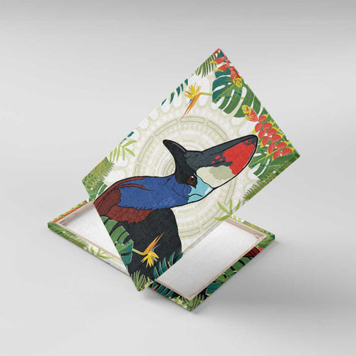 Cassowary Australia Canvas Wall Art Tropical Flowers Mix Aboriginal Art