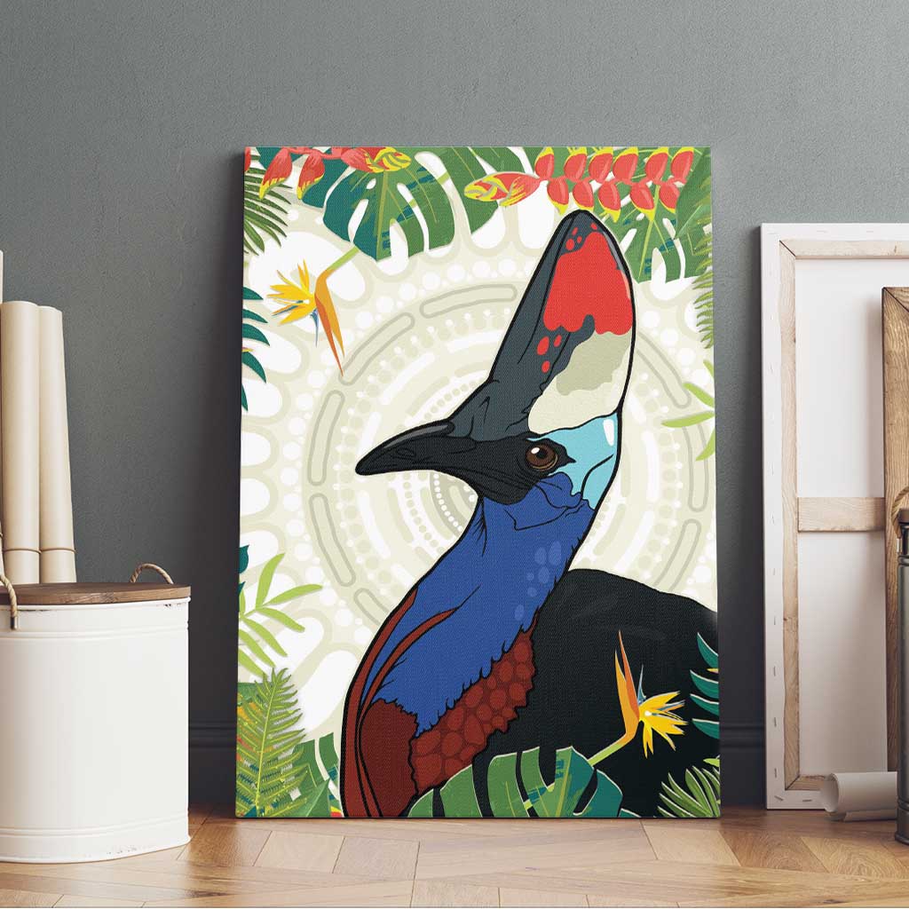Cassowary Australia Canvas Wall Art Tropical Flowers Mix Aboriginal Art