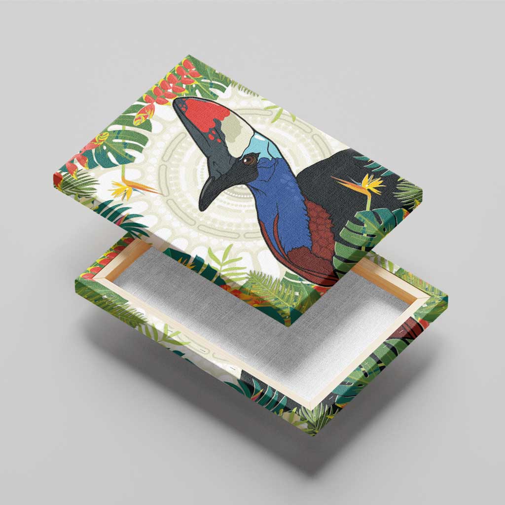 Cassowary Australia Canvas Wall Art Tropical Flowers Mix Aboriginal Art