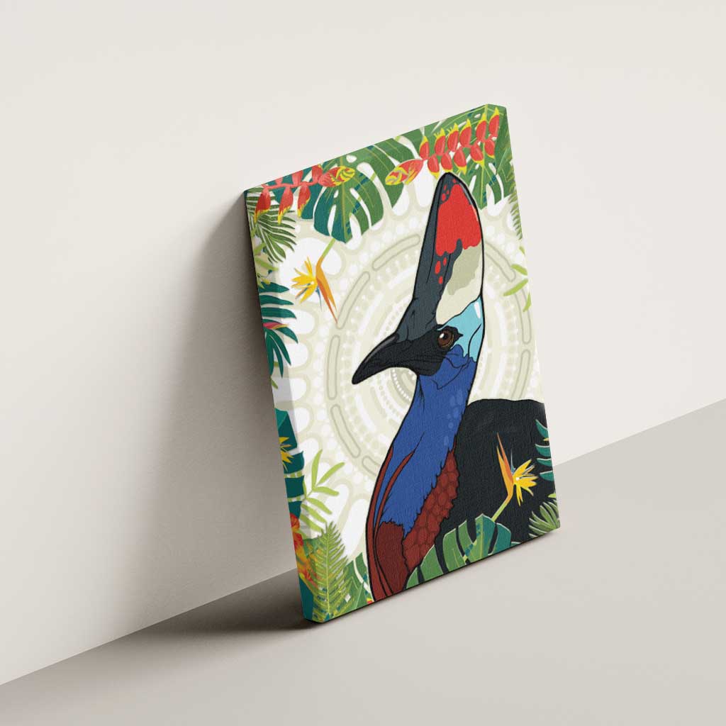 Cassowary Australia Canvas Wall Art Tropical Flowers Mix Aboriginal Art