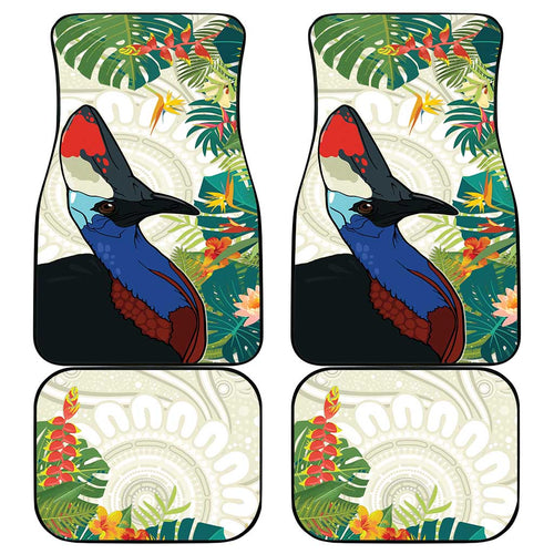Cassowary Australia Car Mats Tropical Flowers Mix Aboriginal Art