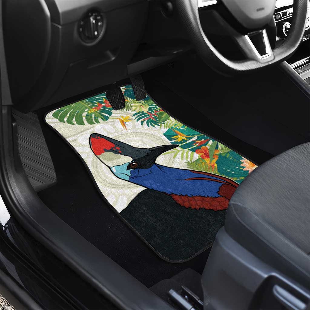 Cassowary Australia Car Mats Tropical Flowers Mix Aboriginal Art