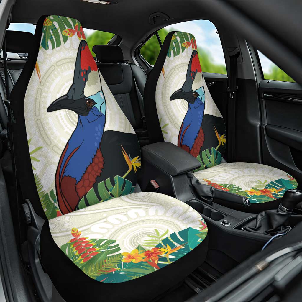 Cassowary Australia Car Seat Cover Tropical Flowers Mix Aboriginal Art