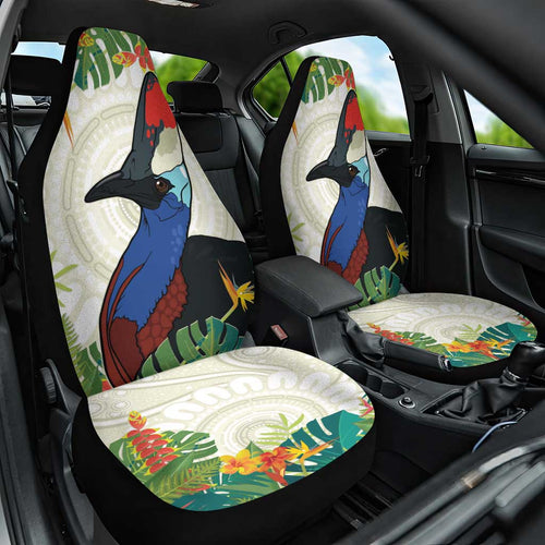 Cassowary Australia Car Seat Cover Tropical Flowers Mix Aboriginal Art