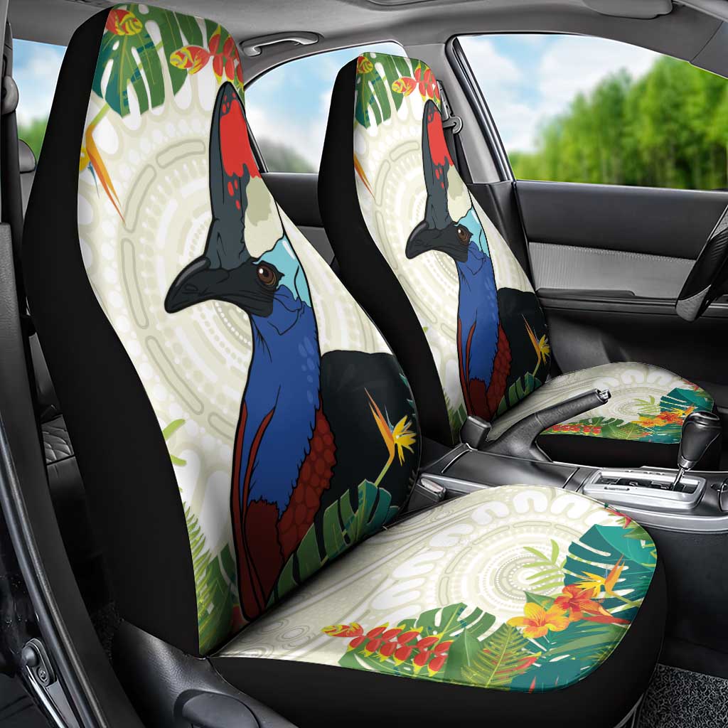 Cassowary Australia Car Seat Cover Tropical Flowers Mix Aboriginal Art