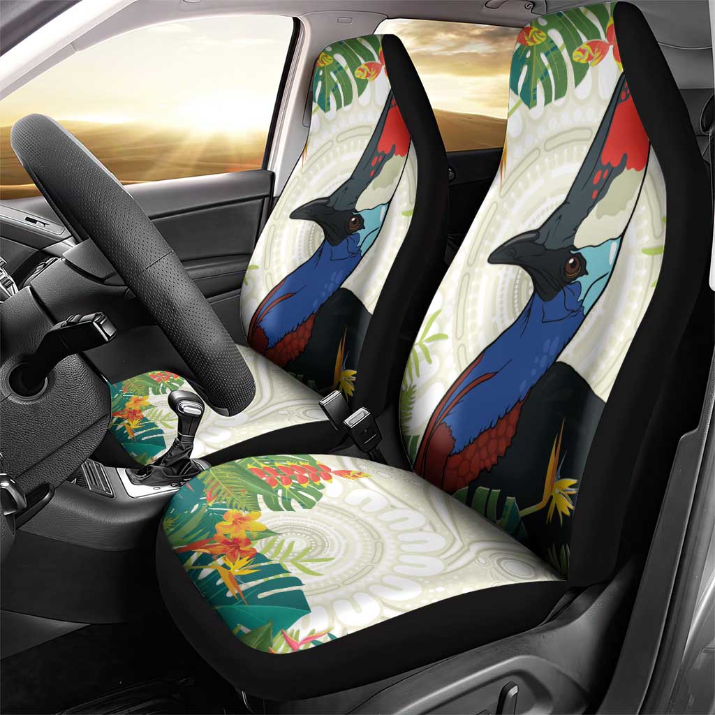 Cassowary Australia Car Seat Cover Tropical Flowers Mix Aboriginal Art