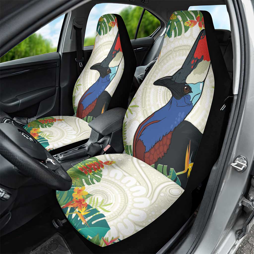 Cassowary Australia Car Seat Cover Tropical Flowers Mix Aboriginal Art