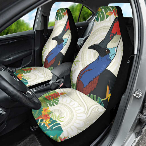 Cassowary Australia Car Seat Cover Tropical Flowers Mix Aboriginal Art