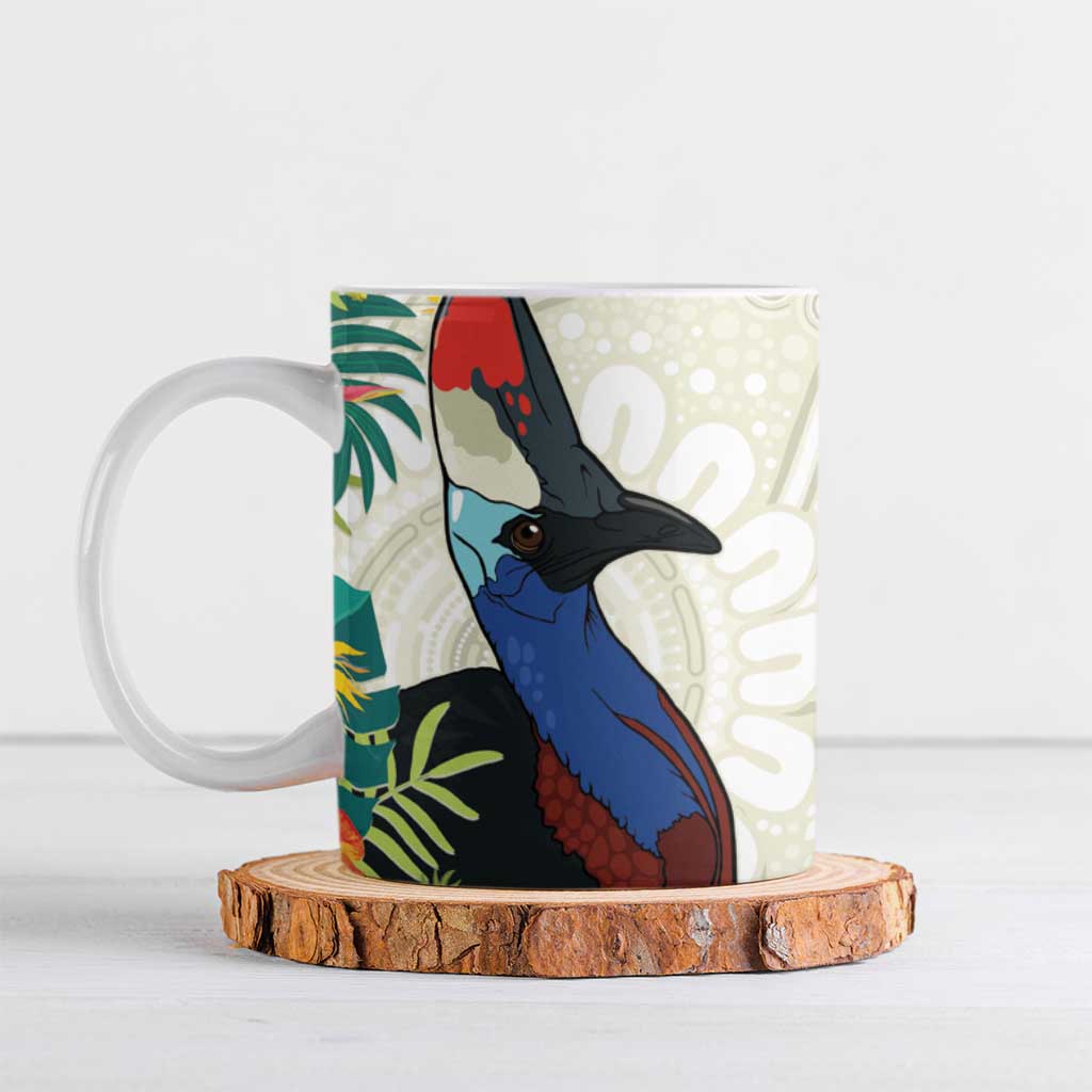 Cassowary Australia Ceramic Mug Tropical Flowers Mix Aboriginal Art - Aussie Hoodie