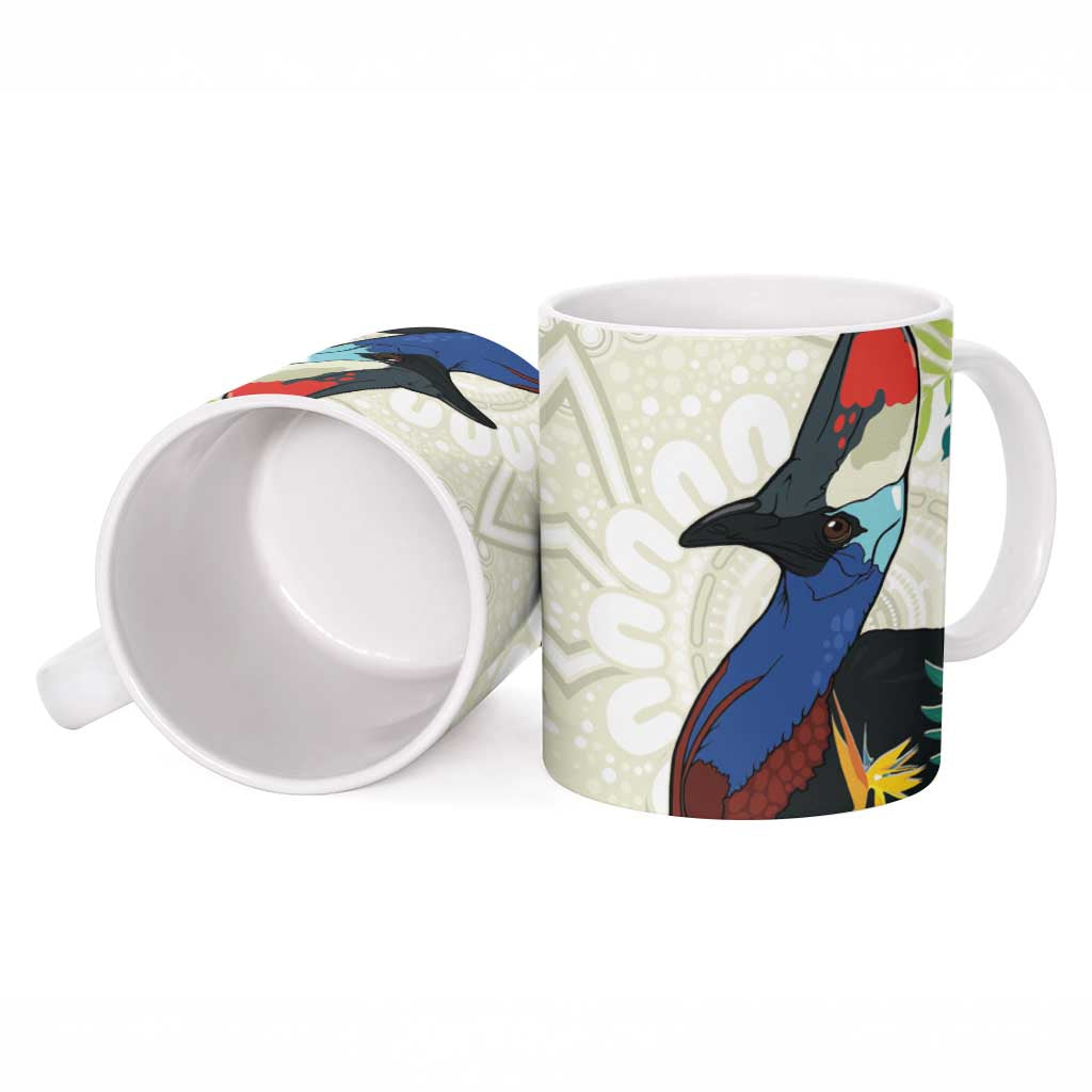 Cassowary Australia Ceramic Mug Tropical Flowers Mix Aboriginal Art - Aussie Hoodie