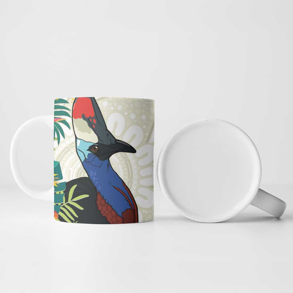 Cassowary Australia Ceramic Mug Tropical Flowers Mix Aboriginal Art - Aussie Hoodie