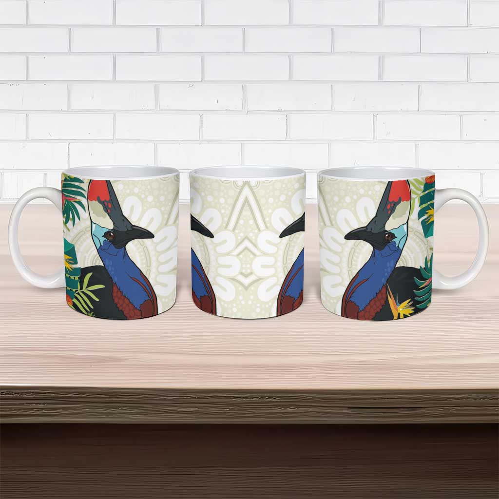 Cassowary Australia Ceramic Mug Tropical Flowers Mix Aboriginal Art - Aussie Hoodie