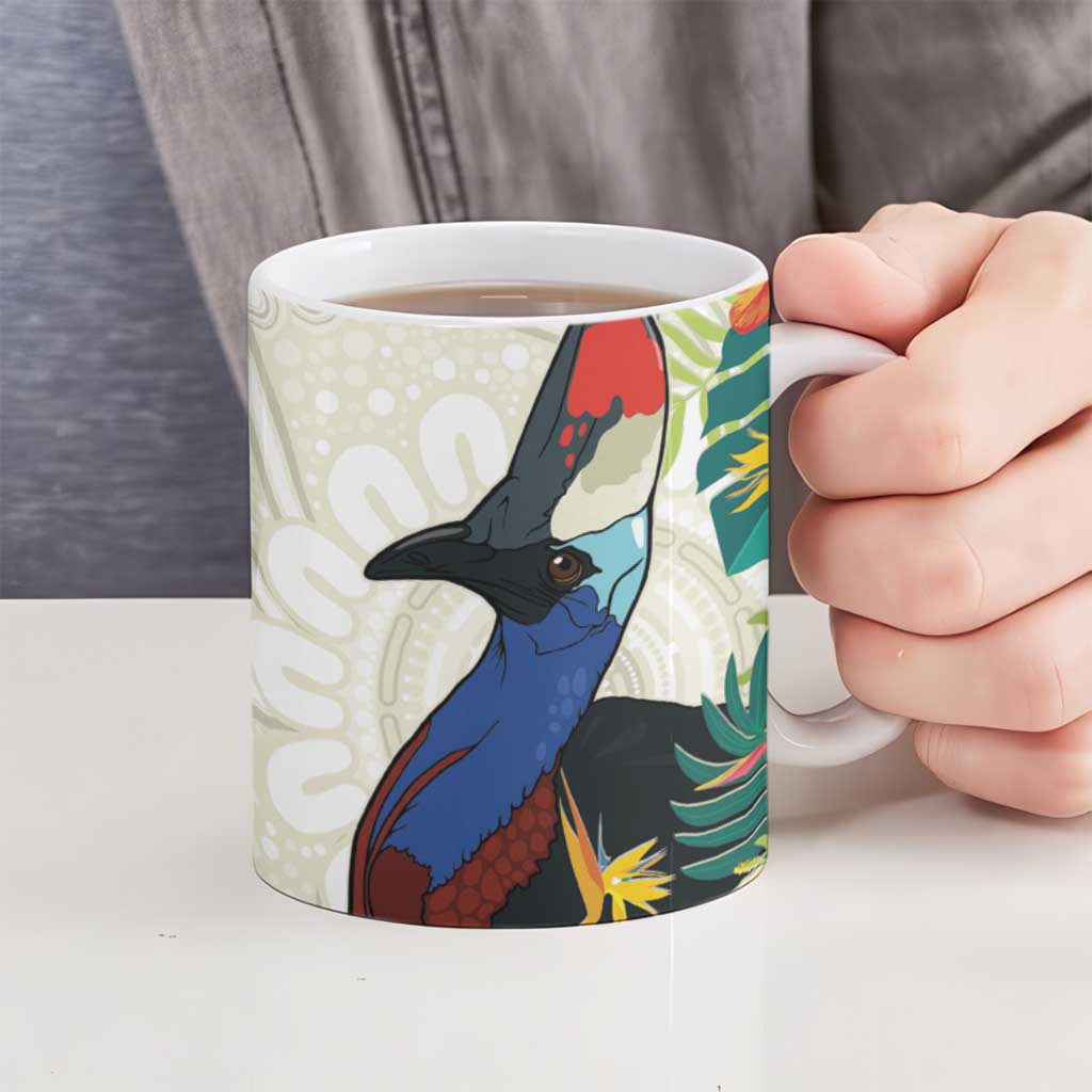 Cassowary Australia Ceramic Mug Tropical Flowers Mix Aboriginal Art - Aussie Hoodie