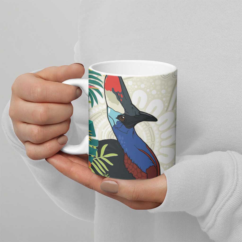 Cassowary Australia Ceramic Mug Tropical Flowers Mix Aboriginal Art - Aussie Hoodie