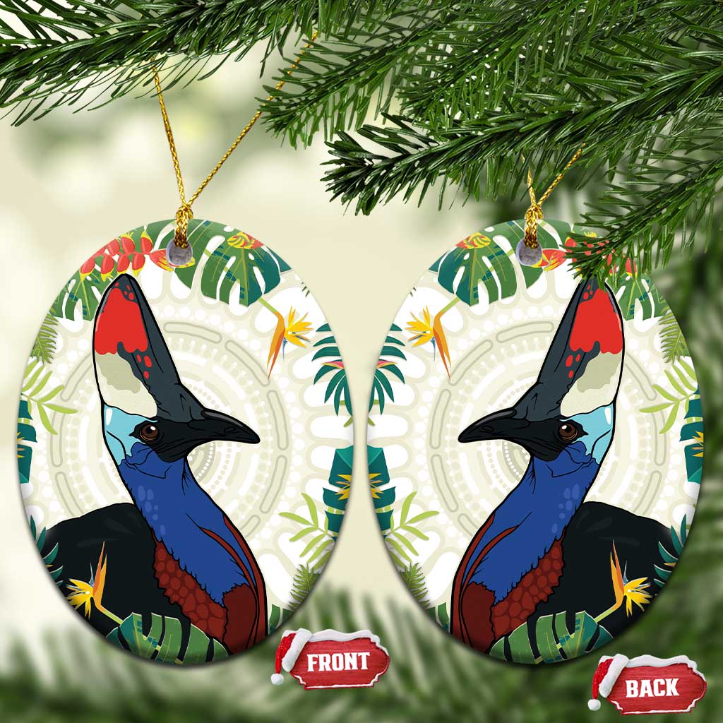 Cassowary Australia Ceramic Ornament Tropical Flowers Mix Aboriginal Art - Aussie Hoodie