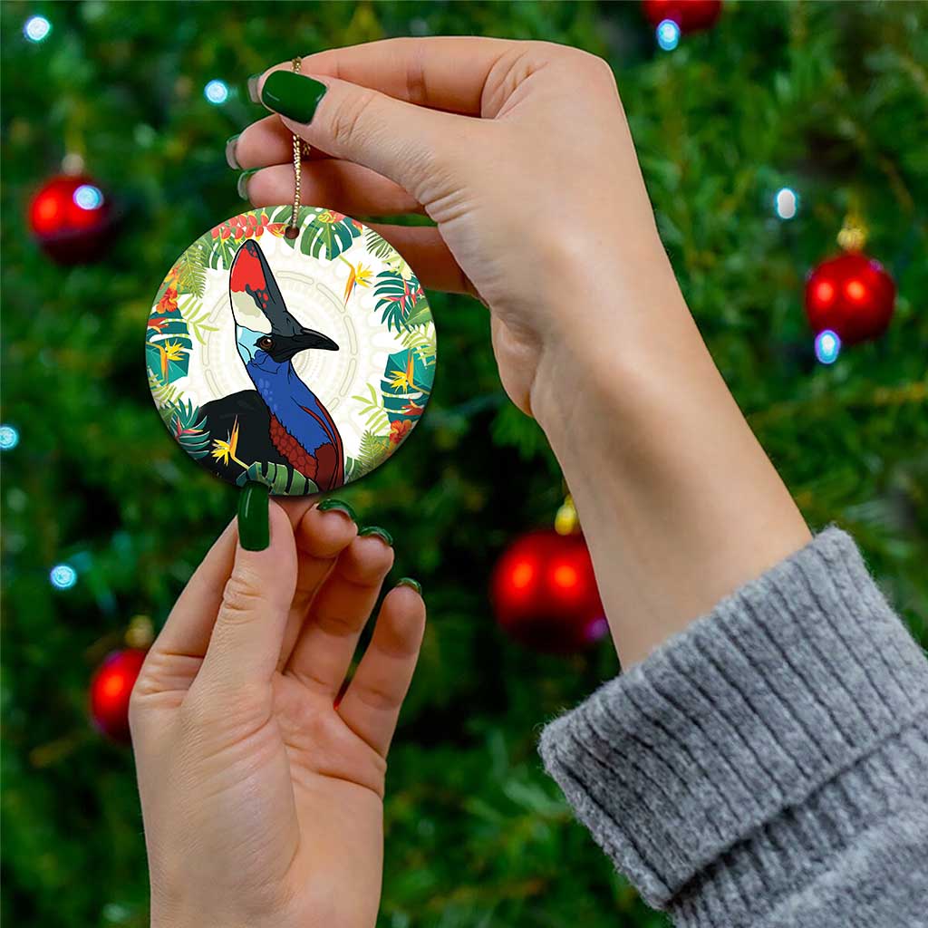 Cassowary Australia Ceramic Ornament Tropical Flowers Mix Aboriginal Art - Aussie Hoodie