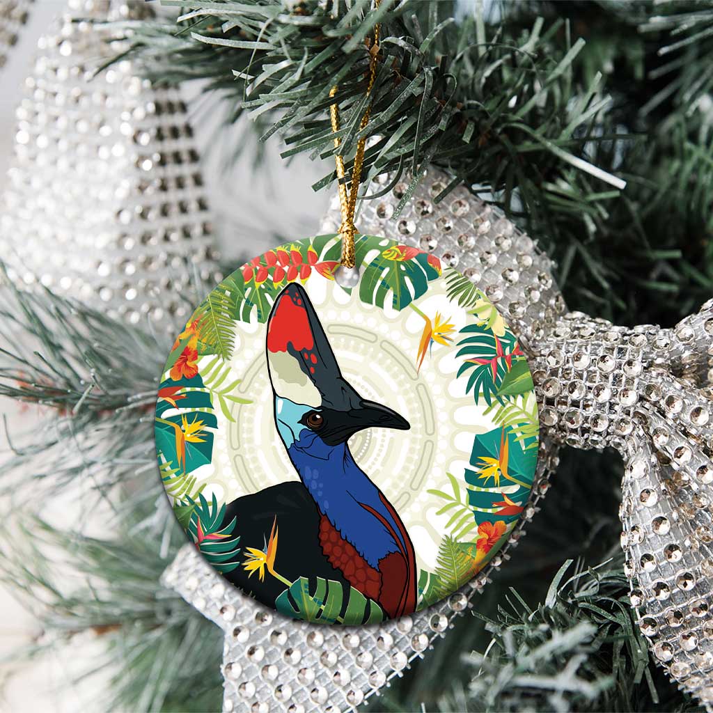 Cassowary Australia Ceramic Ornament Tropical Flowers Mix Aboriginal Art - Aussie Hoodie