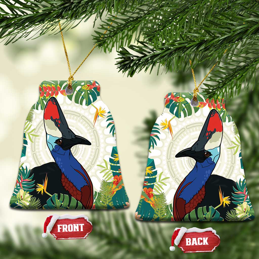 Cassowary Australia Ceramic Ornament Tropical Flowers Mix Aboriginal Art - Aussie Hoodie