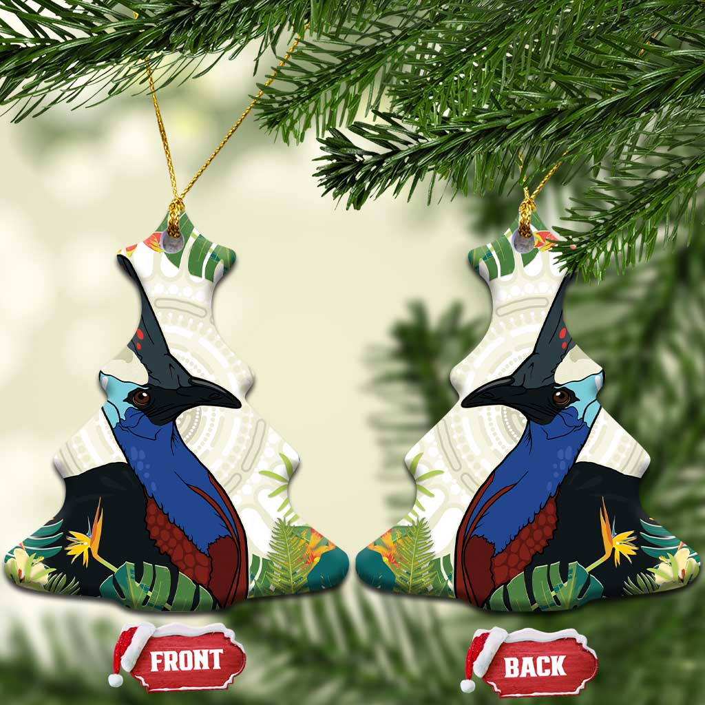 Cassowary Australia Ceramic Ornament Tropical Flowers Mix Aboriginal Art - Aussie Hoodie