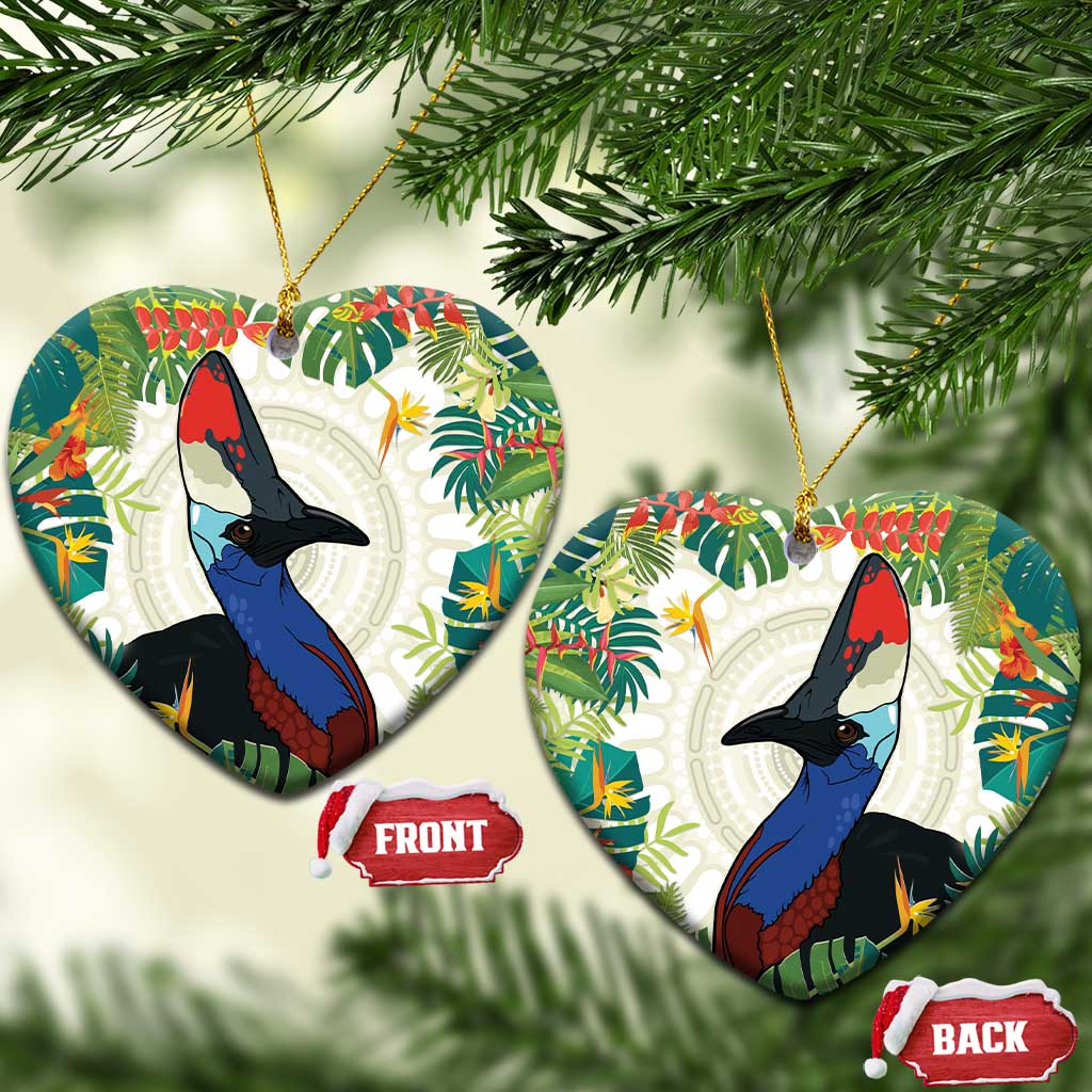 Cassowary Australia Ceramic Ornament Tropical Flowers Mix Aboriginal Art - Aussie Hoodie