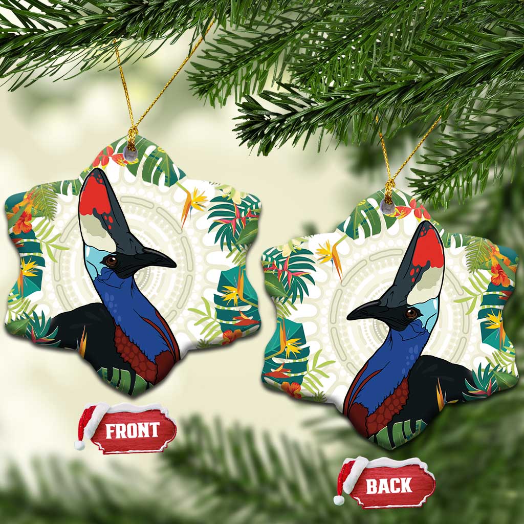 Cassowary Australia Ceramic Ornament Tropical Flowers Mix Aboriginal Art - Aussie Hoodie