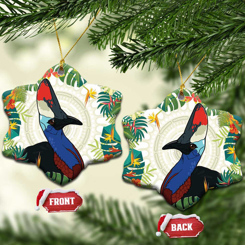 Cassowary Australia Ceramic Ornament Tropical Flowers Mix Aboriginal Art - Aussie Hoodie