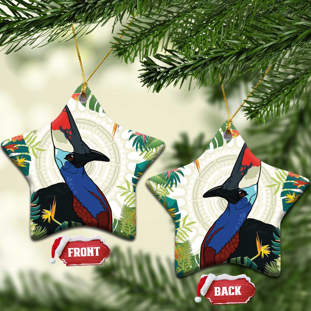 Cassowary Australia Ceramic Ornament Tropical Flowers Mix Aboriginal Art - Aussie Hoodie
