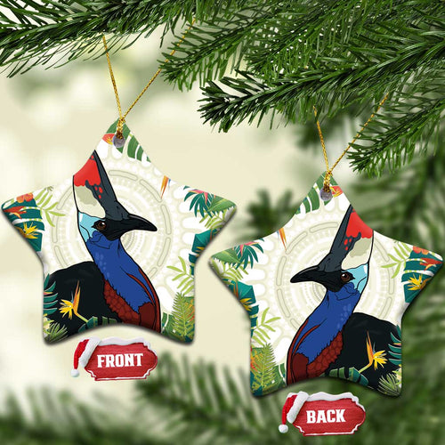 Cassowary Australia Ceramic Ornament Tropical Flowers Mix Aboriginal Art - Aussie Hoodie