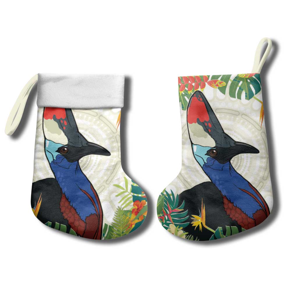 Cassowary Australia Christmas Stocking Tropical Flowers Mix Aboriginal Art - Aussie Hoodie