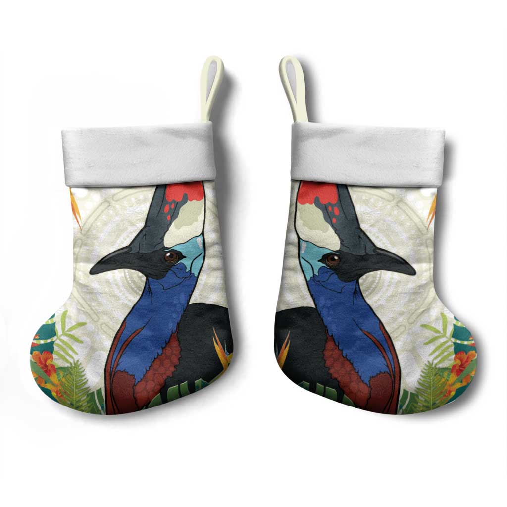 Cassowary Australia Christmas Stocking Tropical Flowers Mix Aboriginal Art - Aussie Hoodie