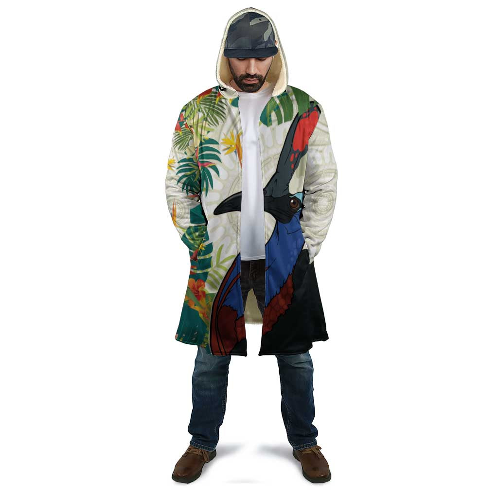 Cassowary Australia Cloak Tropical Flowers Mix Aboriginal Art - Aussie Hoodie