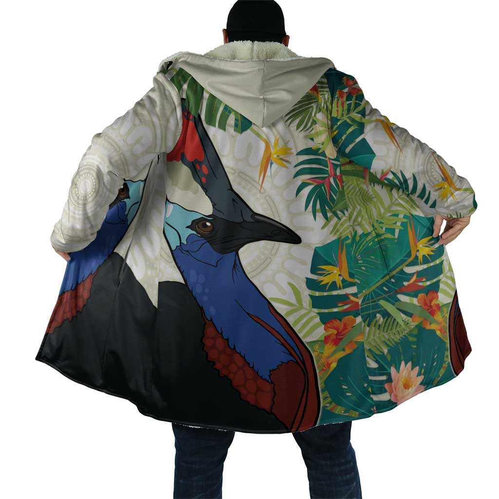 Cassowary Australia Cloak Tropical Flowers Mix Aboriginal Art - Aussie Hoodie