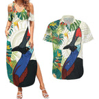 Cassowary Australia Couples Matching Summer Maxi Dress and Hawaiian Shirt Tropical Flowers Mix Aboriginal Art