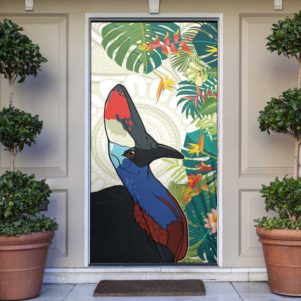 Cassowary Australia Door Cover Tropical Flowers Mix Aboriginal Art - Aussie Hoodie