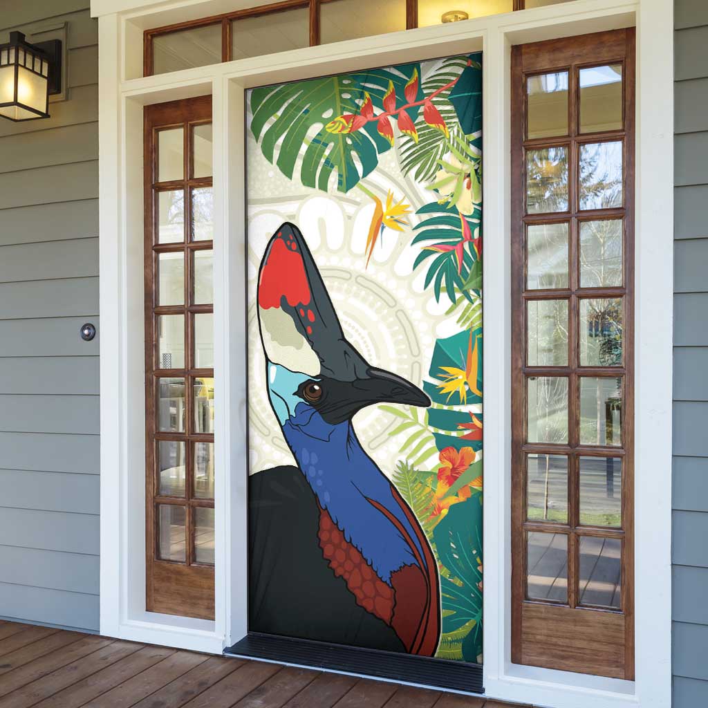 Cassowary Australia Door Cover Tropical Flowers Mix Aboriginal Art - Aussie Hoodie